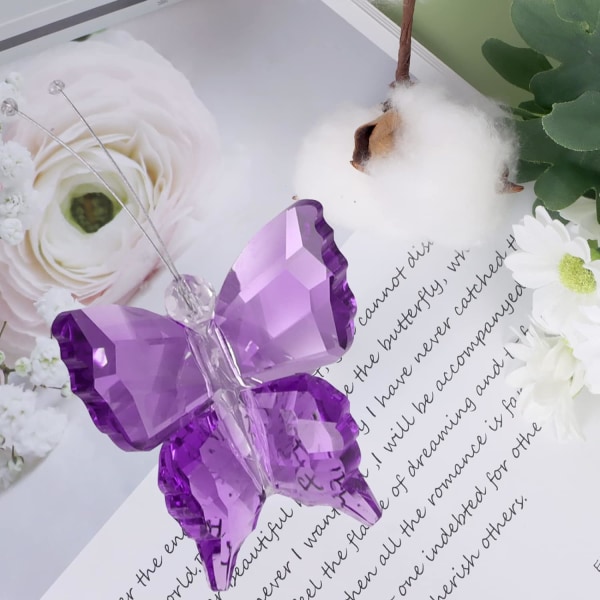 Krystallsommerfugl, Lilla sommerfugl av krystallglass med kulebase, Dekorativ kunstglass for dekorasjonsstatue dyr Lilla glasssommerfugl