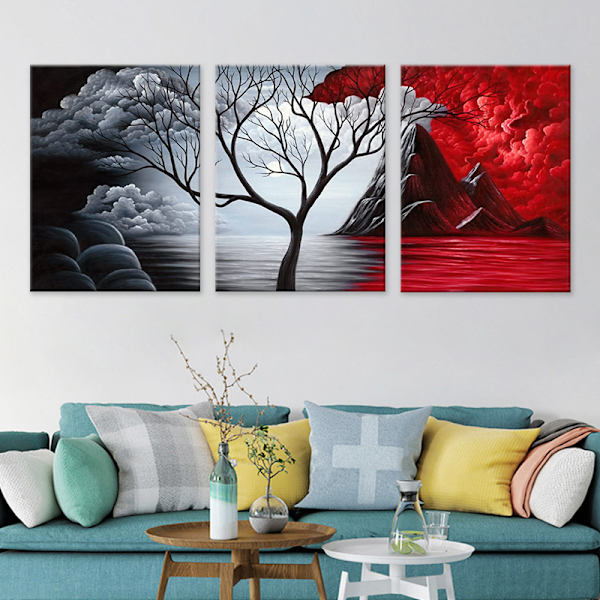 The Cloud Tree Large 3 Panels Modern Stretched and Framed Giclee Canvas Prints Abstract Seascape Paintings Reproduction Sea Beach Pictures