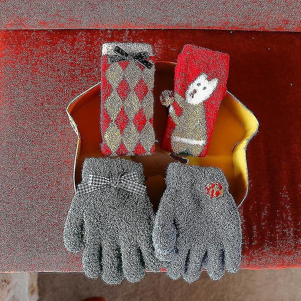 4-pack Julklappsförpackning Korallfleece Förälder-barn Julstrumpor Julklappspåse Stickade strumpor
