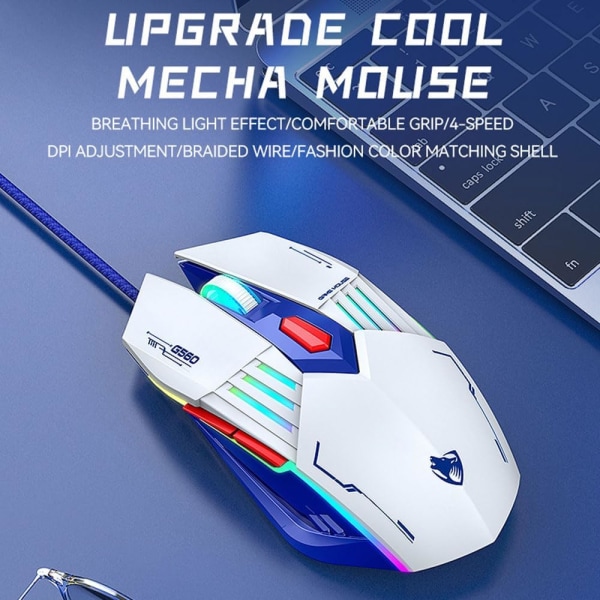 Wired Gaming Mouse Computer mice Mechanical Breathing Colorful Light with Sound 6 Keys USB Braided Rope 4 Speed DPI Ergonomics PC Laptop Mecha