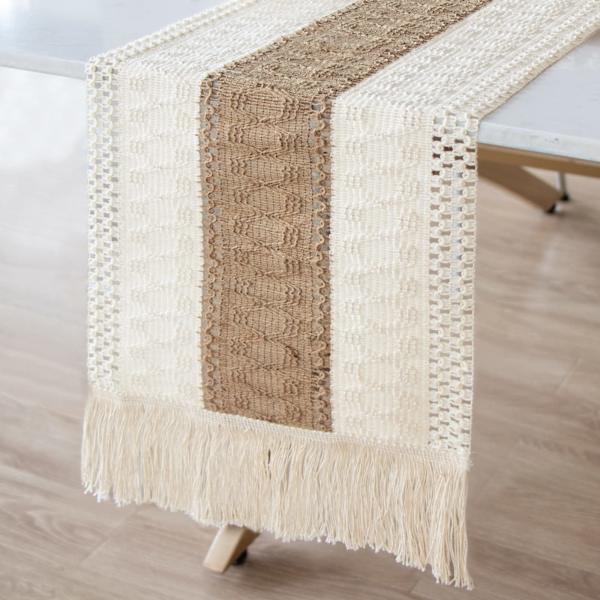 Bordløbere Naturlig Burlap, med Kvaster, 12 x 108 Tommer
