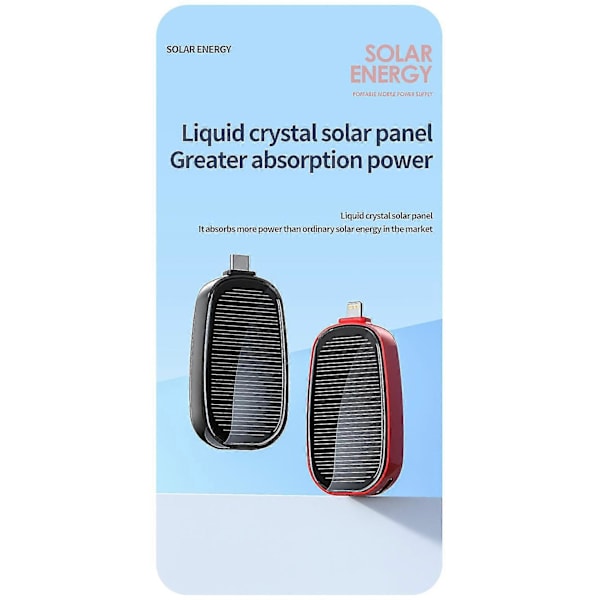 Mini aurinkovoimapankki, kannettava avaimenperä virtapankki matkapuhelimelle, 1200mAh Red For Lightning