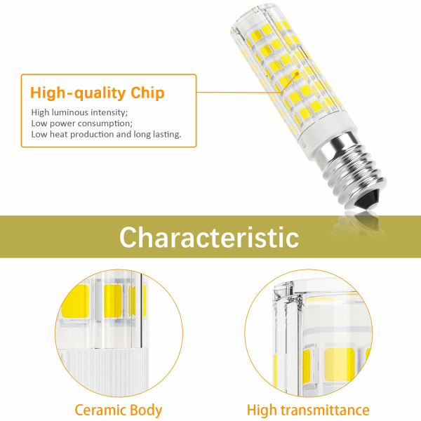 E14 LED-lampa för spisfläkt 5W, kallvitt (6000K), ej dimbar, liten Edison-skruv för kyl/spisfläkt/hem belysning, 2-pack