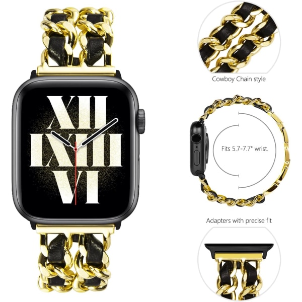 Kvinnors metallrem kompatibel med Apple Watch 38mm 40mm 41mm, rostfritt stållänk armband för iWatch Series GOLD 38/40/41MM