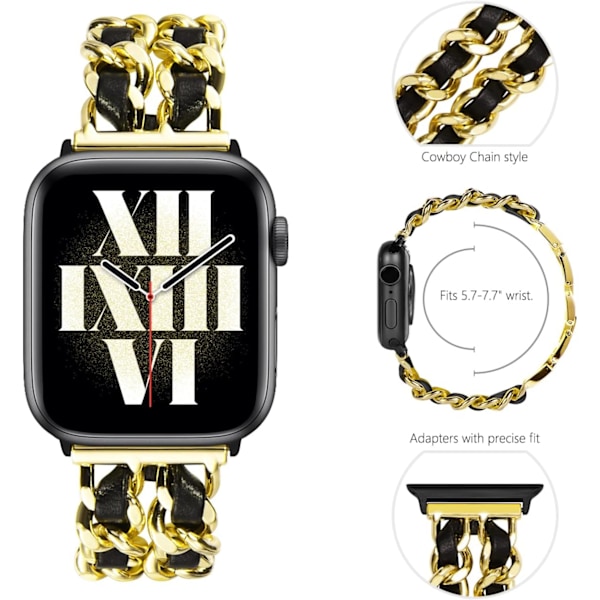 Metalrem til kvinder, kompatibel med Apple Watch 38mm 40mm 41mm, rustfrit stållænkearmbånd til iWatch Series 9/8/7/6/5/4/3/2/1/SE GOLD 38/40/41MM