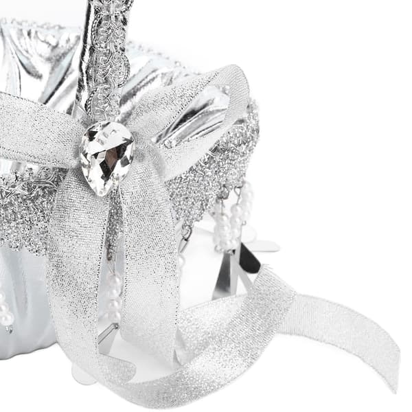Blomsterflicka Korg, Silver Blomsterkorg Bröllop Blomsterkorg med Strass Spets för Bröllopsceremoni(Silver S)
