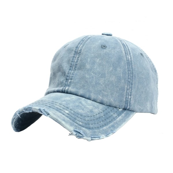 Sportig Baseballkeps Tvättat Denim Hål Justerbar Unisex Kep