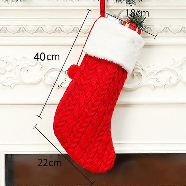 2 st Stickade Julstrumpor, Stickade Julstrumpor med Pom Pom för Juldekorationer red