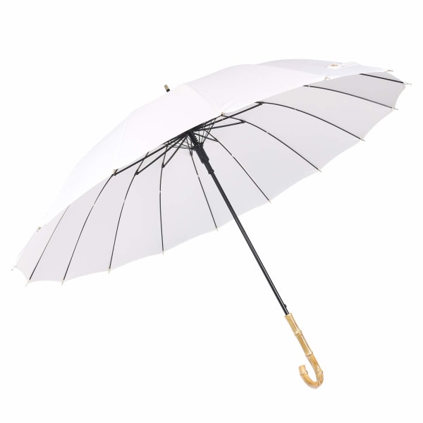 Stick Paraply, hållbart och starkt, manuell med 16 revben vit