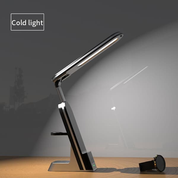 LED Skrivebordslampe Trådløs Oplader med Vækkeur Studie Kontor Bordlampe