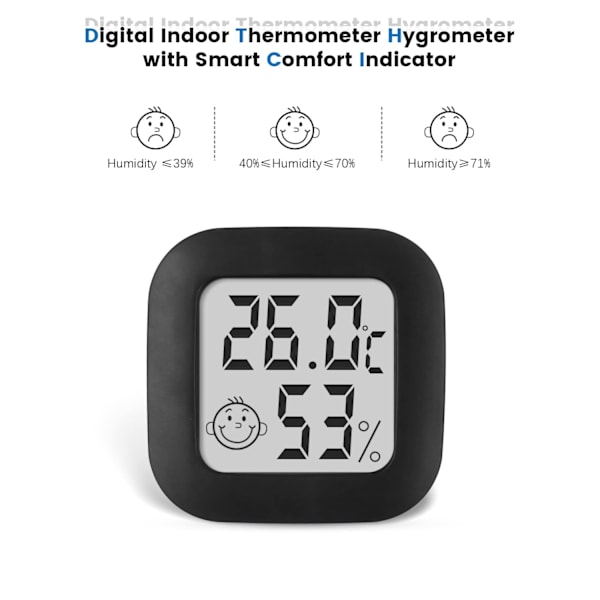 Digitaalinen hygrometr sisäilman lämpömittari huonelämpömittari ja kosteusmittari lämpötilan ja kosteuden seurantaan kasvihuoneeseen, puutarhaan, kellariin black