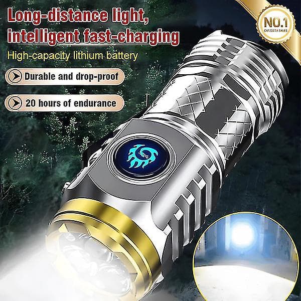 Kolmisilmäinen hirviö Mini-taskulamppu - Tehokas ladattava taskulamppu - Superkirkas 9000 lumenin LED-taskulamppu - 5 tilaa black/silver