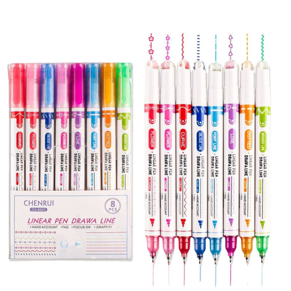 Curve Highlighter pennesett, 6 farger dobbel spiss Curve penner Highlighter penner som lager design,Journal Planner penner kurveformer