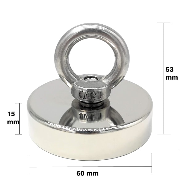 neodymmagnet 140 kg styrka diameter 60 mm, magneter med kraftfulla lyftringar