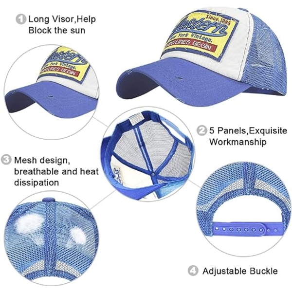 Cap Mesh hattar Unisex -broderade brevlappar Casual hattar Hip Hop solhattar Blue