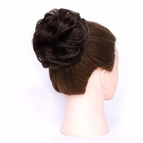 1 stk. Messy Hair Bun Hår Scrunchies Extension Curly Wavy Messy Syntetisk Chignon til kvinder Updo Hairpiece 6#-Dark Brown