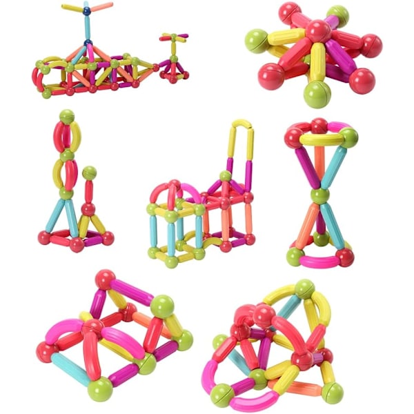 Magnetiska Stavar Set, Magnet Byggpinnar Set, Byggklossar, STEM Staplingsleksaker för Barn 3+ (flerfärgad-42 st)