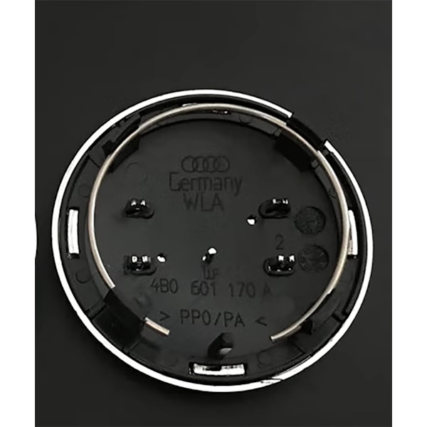 4 kpl auton napahatun suojukset, jotka sopivat Audi 60MM ABS -autokeskiöihin, alumiini + ABS -materiaalista valmistetut pyöränkeskiön suojukset, auton koristetarvikkeet