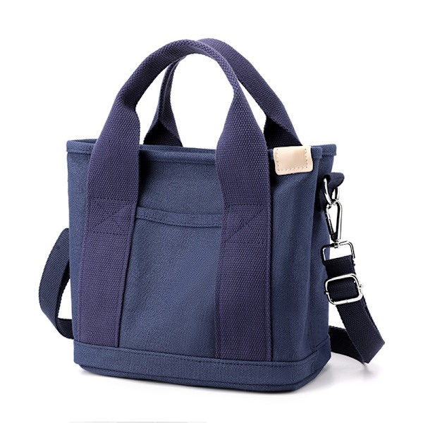 Canvas Tote Bag med Lommer for Kvinner, Skulderveske, Stor Kapasitet Skulderveske med Justerbar Stropp, for Shopping, Arbeid og Reise Azul oscuro S