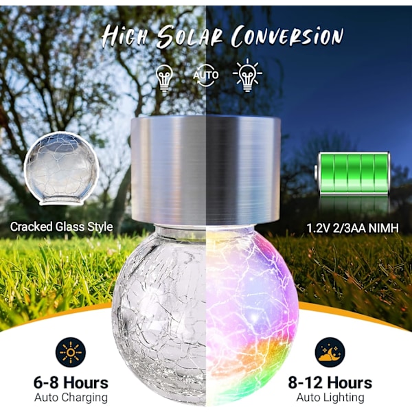 Utendørs hengende solcellelamper - pakke med 12 - 0,1W - 60x60x90 mm - for juledekorasjon - knust glass - fargerik