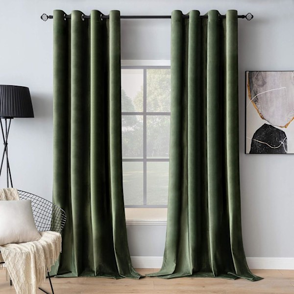 Sammetsgardiner Olivgrön Extra Långa Eleganta Gardiner med Öglor, Mörkläggningsgardiner, för Klassisk Vardagsrum Sovrum Inredning