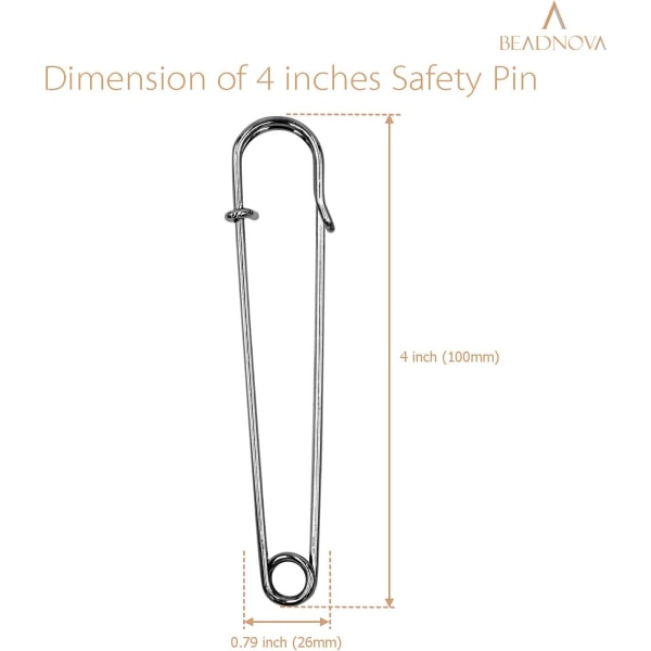 4 Tums Stora Säkerhetsnålar för Kläder Stora Säkerhetsnålar Säkerhetsnål för Mode, Sömnad, Quiltning, Filtar, Klädsel, Tvätten och Hantverk (10cm, 20st)