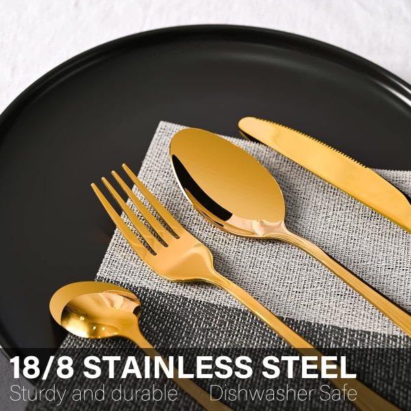 Bestiksæt med hylde til 6 personer 24-delt rustfrit stål højkvalitets spejlpoleringsbestiksæt Gold
