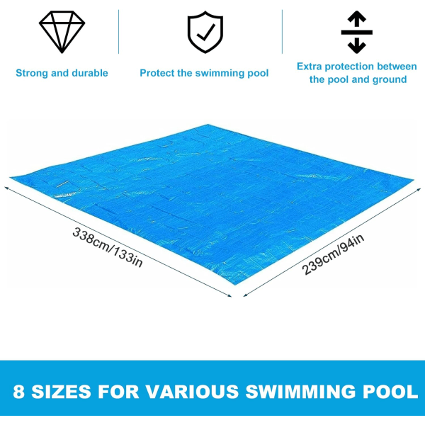 Rektangulär markmatta för pool, 300 x 200 cm, hopfällbar, vattentät, blå, 338 x 239 cm