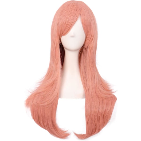 28 tommer/70 cm kvinner side smell lang krøllete hår cosplay parykk for kvinner jente Orange Pink