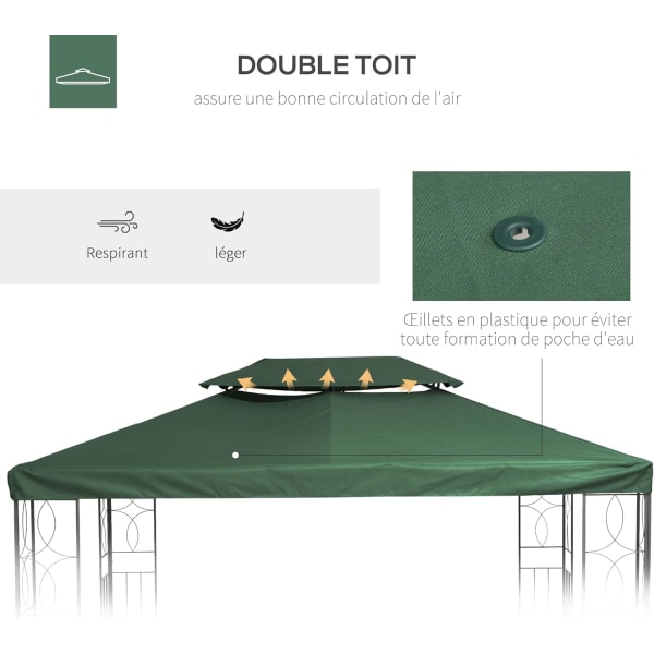 Ersättningsduk för Paviljongtält 3 x 3 m Högdensitetspolyester 180 g/m² Grön
