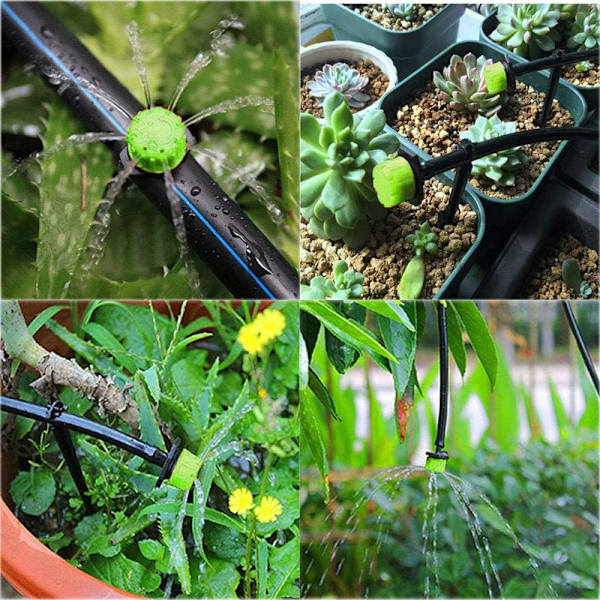 100 stk. 1/4\" justerbare drypvandingsanlæg, grønne justerbare drypvandingsanlæg til drypvanding af planter, have, drivhus, køkkenhave, græsplæne