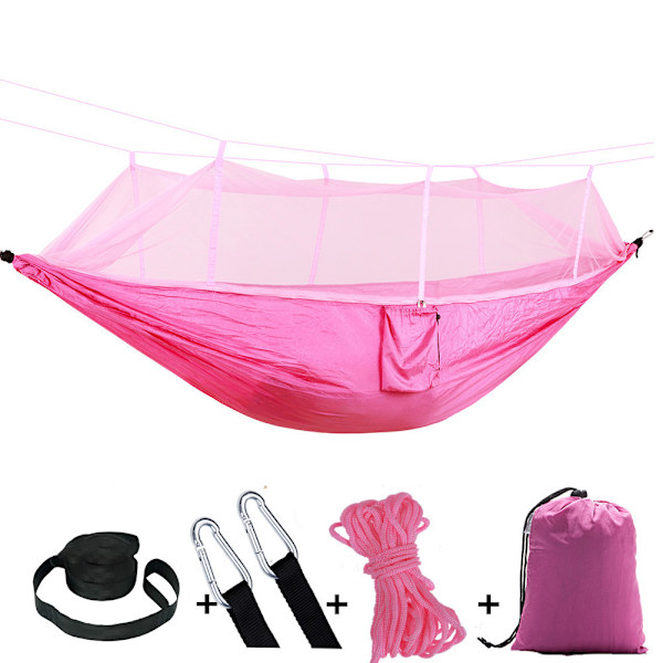 Ultraletvægts myggenet camping hængekøje, åndbar, hurtig Pink 260*140cm