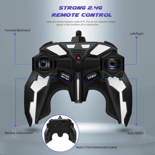 Transform RC Bil Robot, Uafhængig 2.4G Robot Deformationsbil Legetøj med Et Knaps Tryk Transformation & 360 Hastighedsdrift 1:18 Skala Black