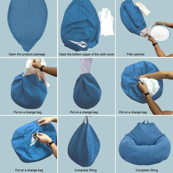 Bean Bag Cover (utan fyllmedel) Plyschleksak Förvaringspåse Kläder Organizer Beanbag Cover för vuxna barn (90 * 110 cm, blå)