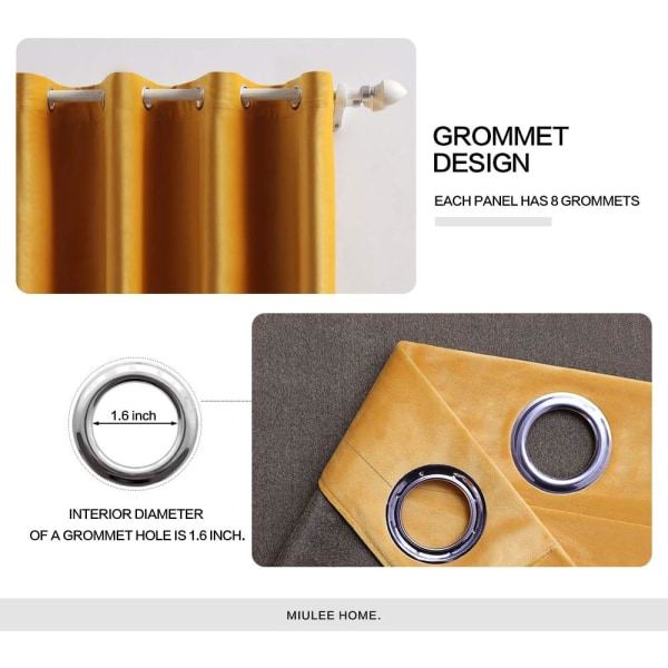 2 Paneler Blackout Velvet Gardiner - Solid Myk Glimmerhull - Sennepsgul, for Høst Stue Soverom