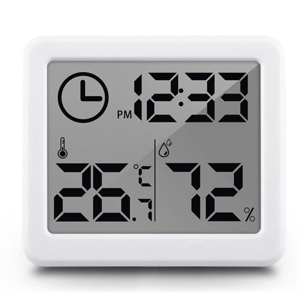 Digitalt termometer hygrometer - Indendørs termometer med temperatur- og fugtighedsmonitor, bord- og vægtermometer til hjemmet og kontoret - Hvid