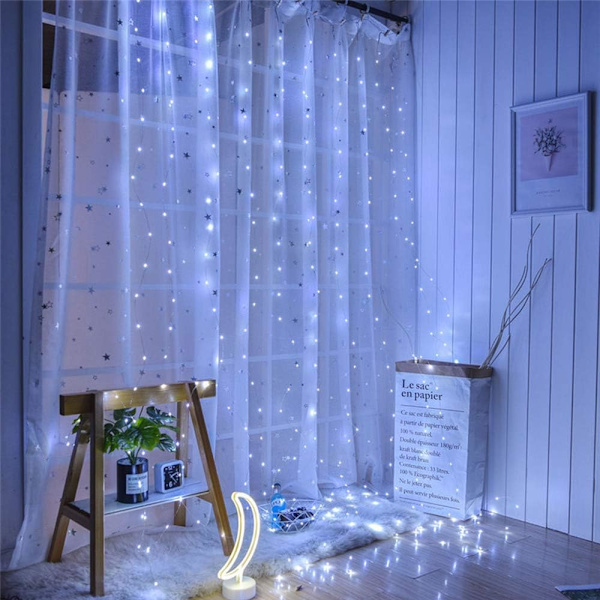 LED-verhovalot, ikkunan verhon keijun tuikkuvalot 3mx3m 300 lediä USB-käyttöinen 8 tilaa Jääpuikko LED-valosarja kaukosäätimellä ja ajastimella Cool White