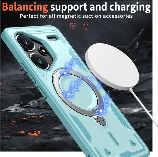 Xiaomi Redmi Note 13 Pro Plus 5G Armor-deksel, 360 Metallring Støtteben Magnetisk Støtsikker Airbag Bumper Deksel Lyseblå
