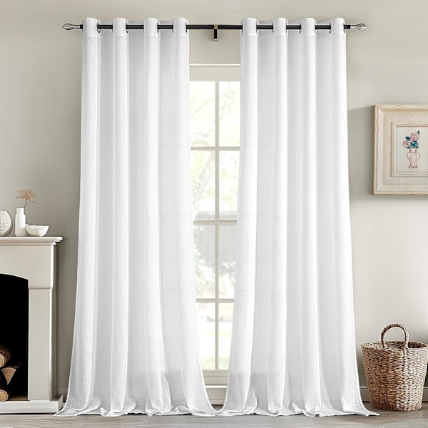 Set med 2 Genomskinliga Gardiner med Öglor, Gardiner för Två Balkongdörrar, Gardiner för Vardagsrum Sovrum, 241x132cm (HxB) Blanco
