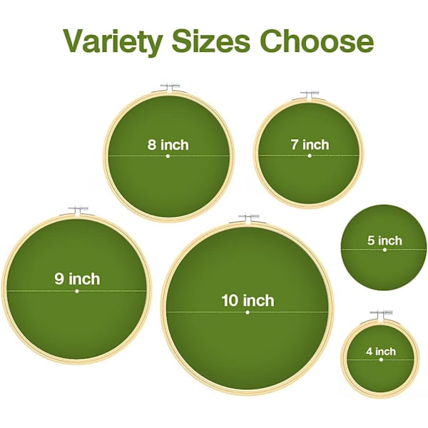 6 stycken broderiramset i bambu, korsstygnsram, 4 tum till 10 tum 4 inch to 10 inch