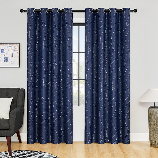 Lystetette gardiner, mørkleggingsgardiner med hemper, termiske gardiner Navy blue 132*160