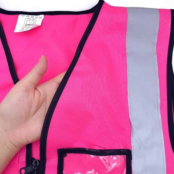 Sikkerhetsvest i mesh med lommer og glidelås, høy synlighet mesh vest refleksvest jakke for menn kvinner voksne