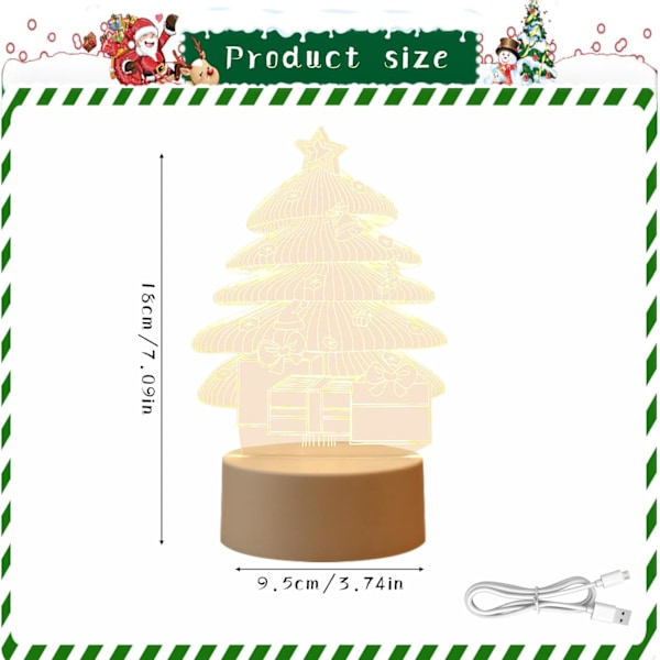 Jul 3D Nattlys LED Lampe USB Oppladbar Bordlampe Dekorativt Nattlys Nattlampe Soveromslamper Nattlys Style 1
