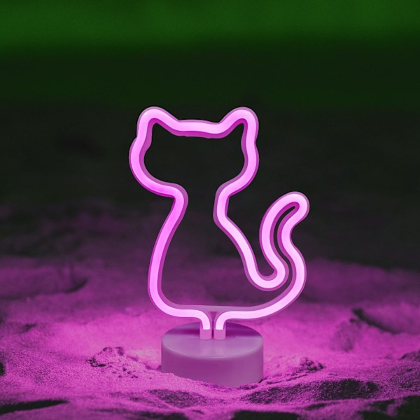 LED Neon Skylt Sovrumsinredning Nattlampa Inomhusbelysning Batteri och USB-driven Barlampa (Katt)