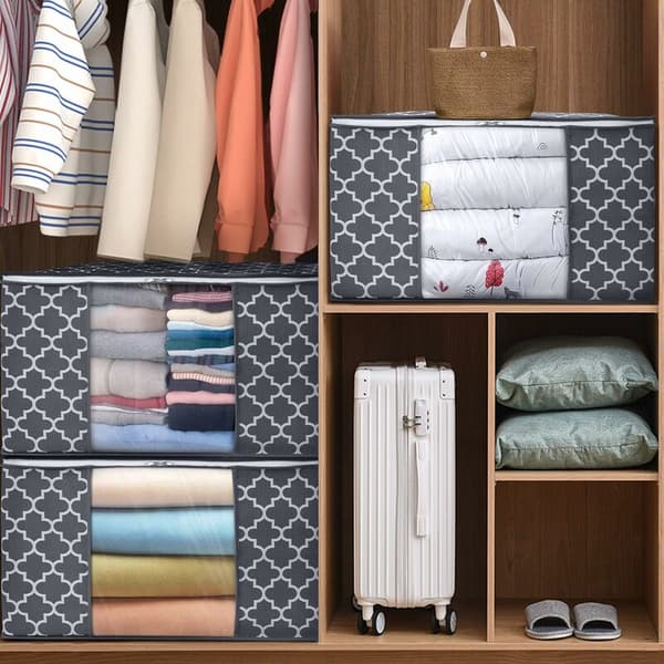 3-pack 100L Stora Förvaringsväskor för Filtar, Kläder, Sängkläder, Täcken, Vikbar Organizer - Grå