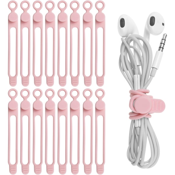 16 kappaletta silikoniset kaapelinsidokset, kaapelijärjestäjä, uudelleenkäytettävä Pink