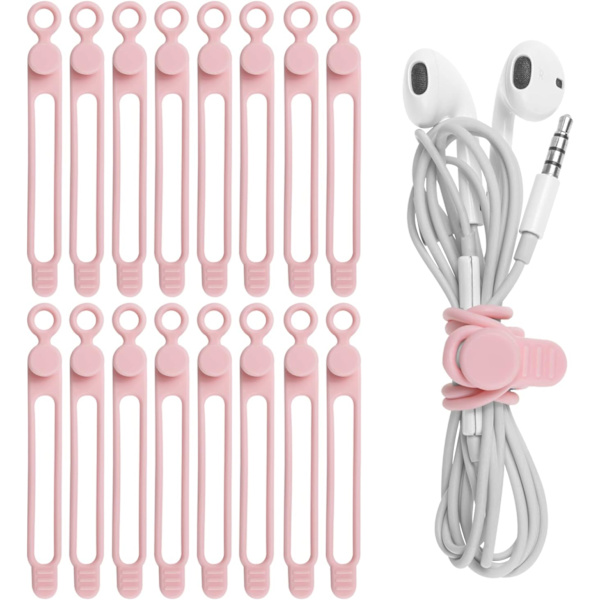 16 stk silikonkabelbindere, kabelarrangør, gjenbrukbar Pink