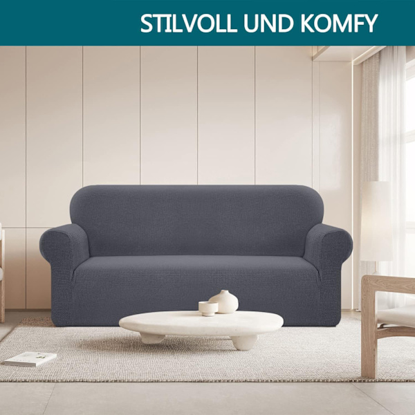 Vattentät stretchig sofföverdrag i spandexjacquard med halkfri skum (3-sits, grå)