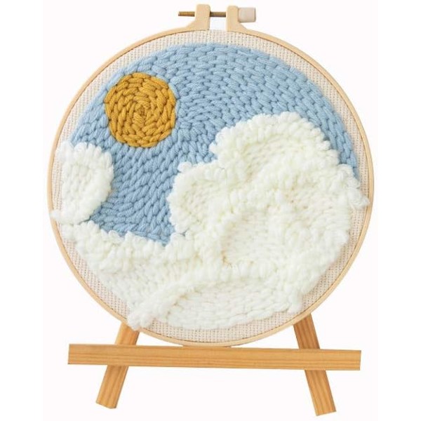 Serie af Scenery Punch Needle Broderi Starter Kits Punch Needle Værktøj Tråder Stof Broderi Hoop Garn Tæppe Punch Needle White Clouds 9.45 x 8.94 x 0.39