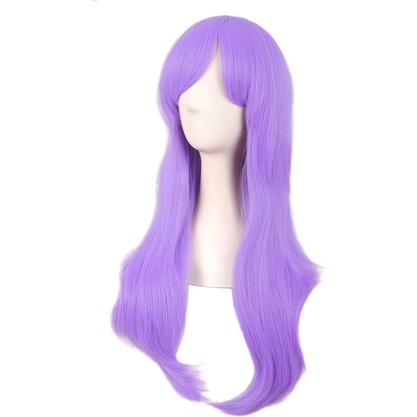 28 tuuman / 70 cm naisten sivutukka pitkä kihara cosplay-peruukki naisille tytölle Light Purple